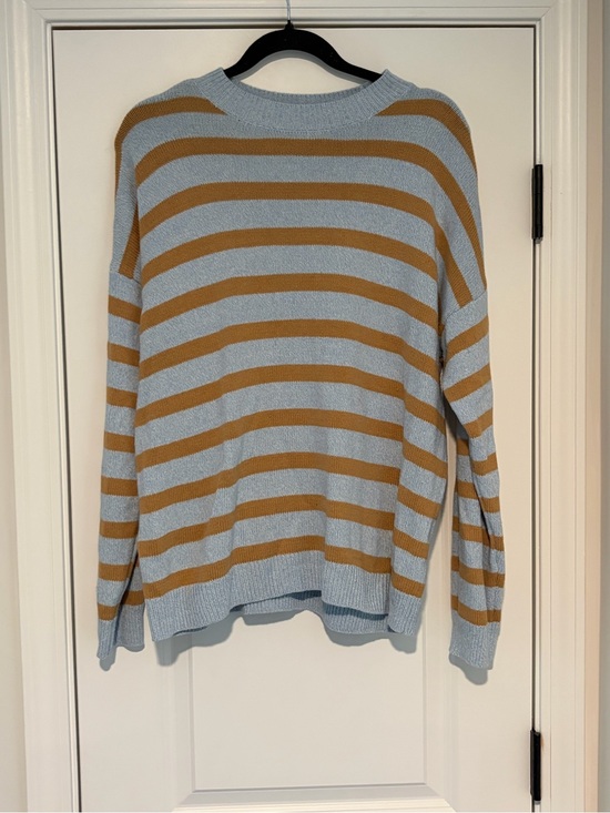 Style & Co. Sweaters - Style & Co. Striped Crewneck Sweater in Light Blue and Camel